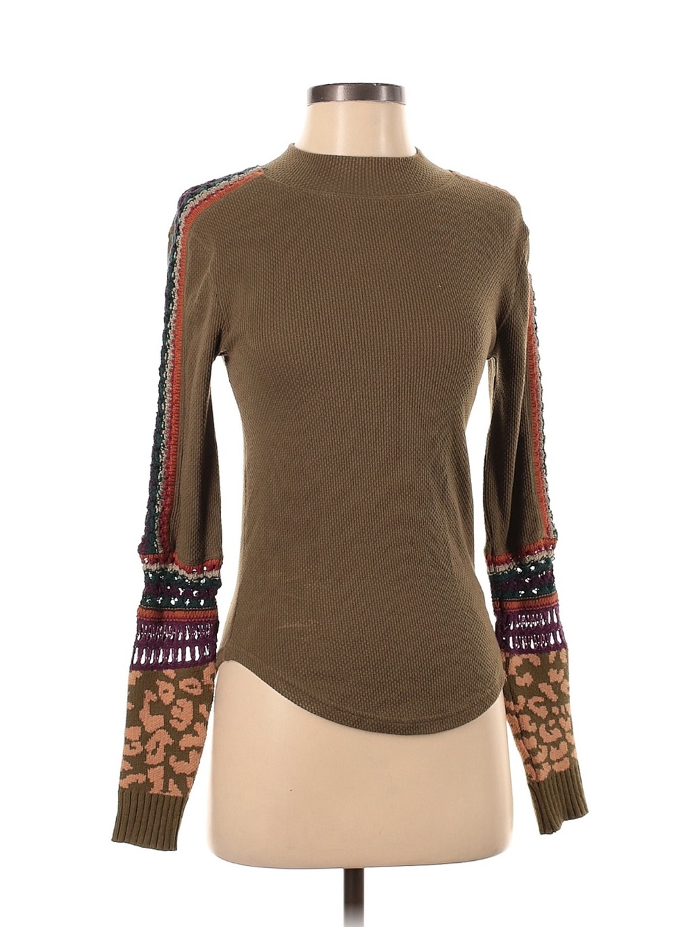 Free People Crochet Sleeve Mock Neck Long Sleeve